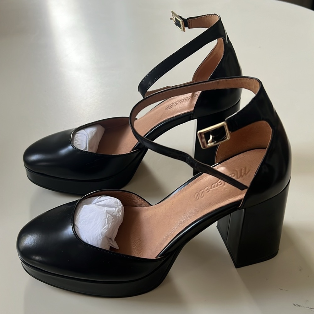 Madewell Mable Ankle-Strap Leather Platform Heels